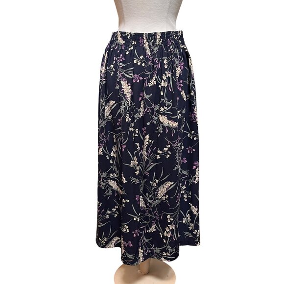 Dress Barn Y2K Floral Maxi Skirt 14/16 Navy‎ Dark Fairy Cottage Office Career - Picture 2 of 8